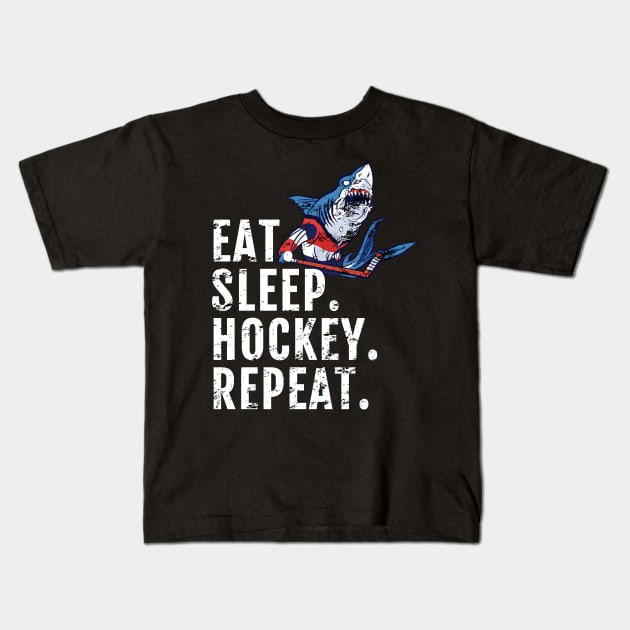 Eat Sleep Hockey Repeat, Hockey Shark Tees Kids T-Shirt by WPKs Design & Co